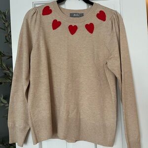 Marled NWT Beige Sweater with Red Heart Details size M
